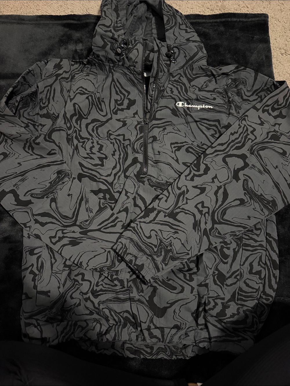 Champion Black & Gray Swirl Hooded Windbreaker